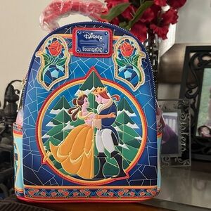 Loungefly Blue & Gold Beauty and the Beast Stained-Glass Mini Backpack